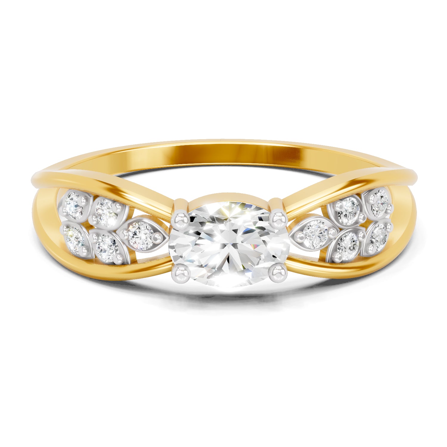 0.45 Carat Oval & Round Shape Diamond Solitaire Ring | 14K Yellow Gold