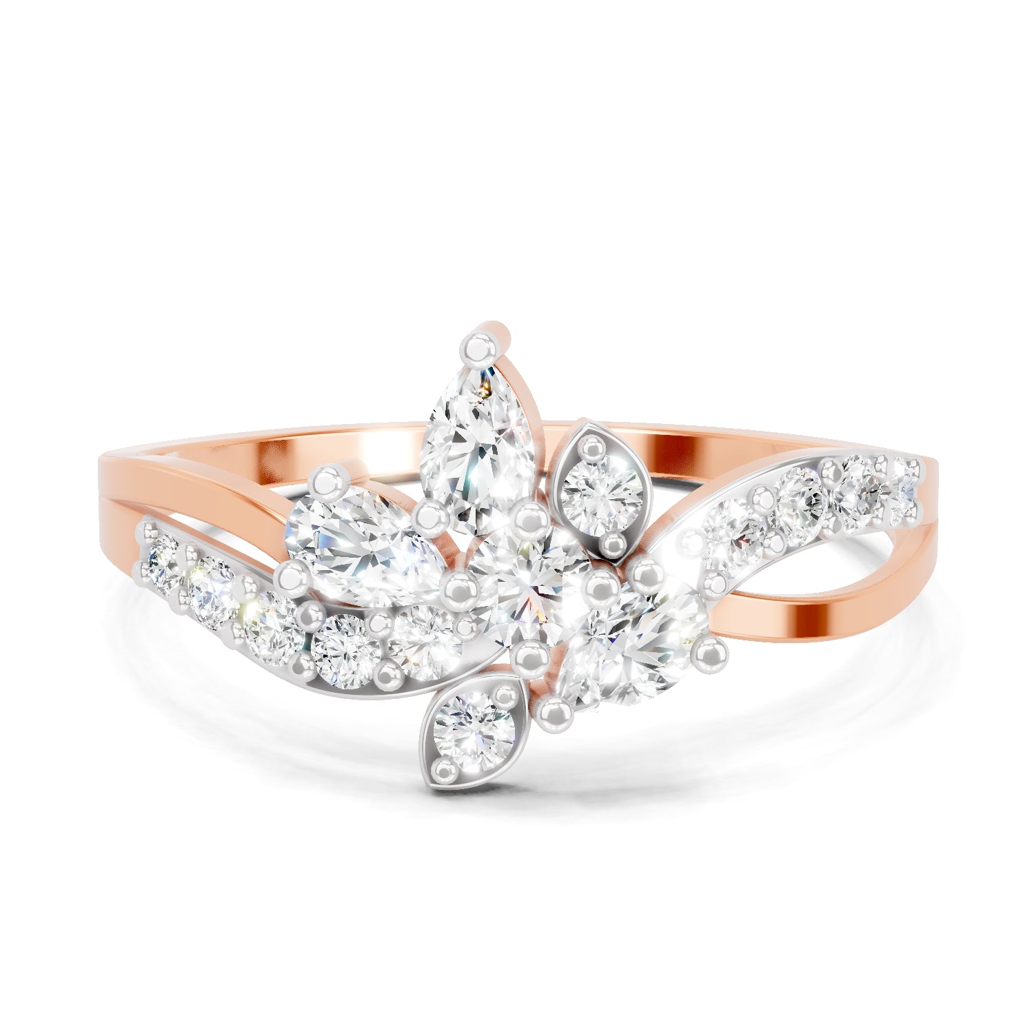 0.47 Carat Round & Pear Shape Diamond Floral Ring | 14K Rose Gold