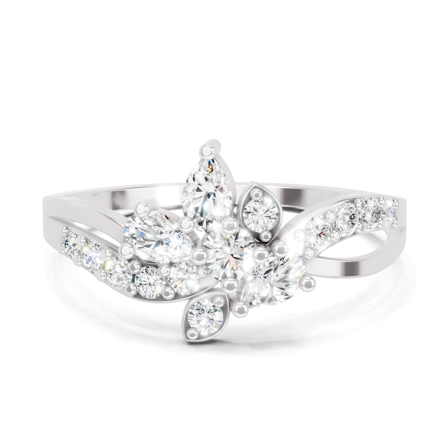 0.47 Carat Round & Pear Shape Diamond Floral Ring | 14K White Gold
