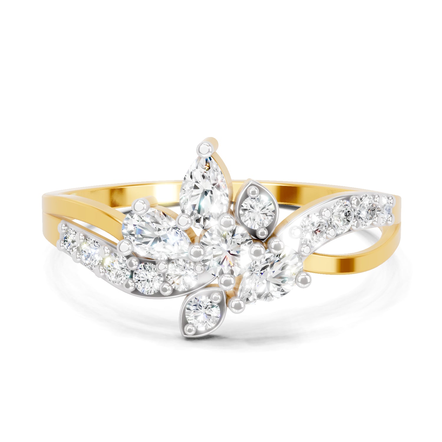 0.47 Carat Round & Pear Shape Diamond Floral Ring | 14K Yellow Gold
