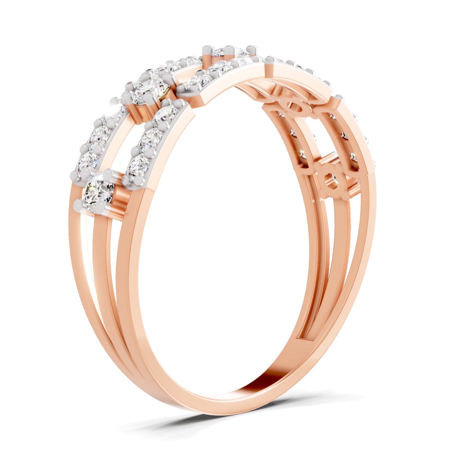 0.46 Carat Round Shape Diamond Bridge Ring | 14K Rose Gold