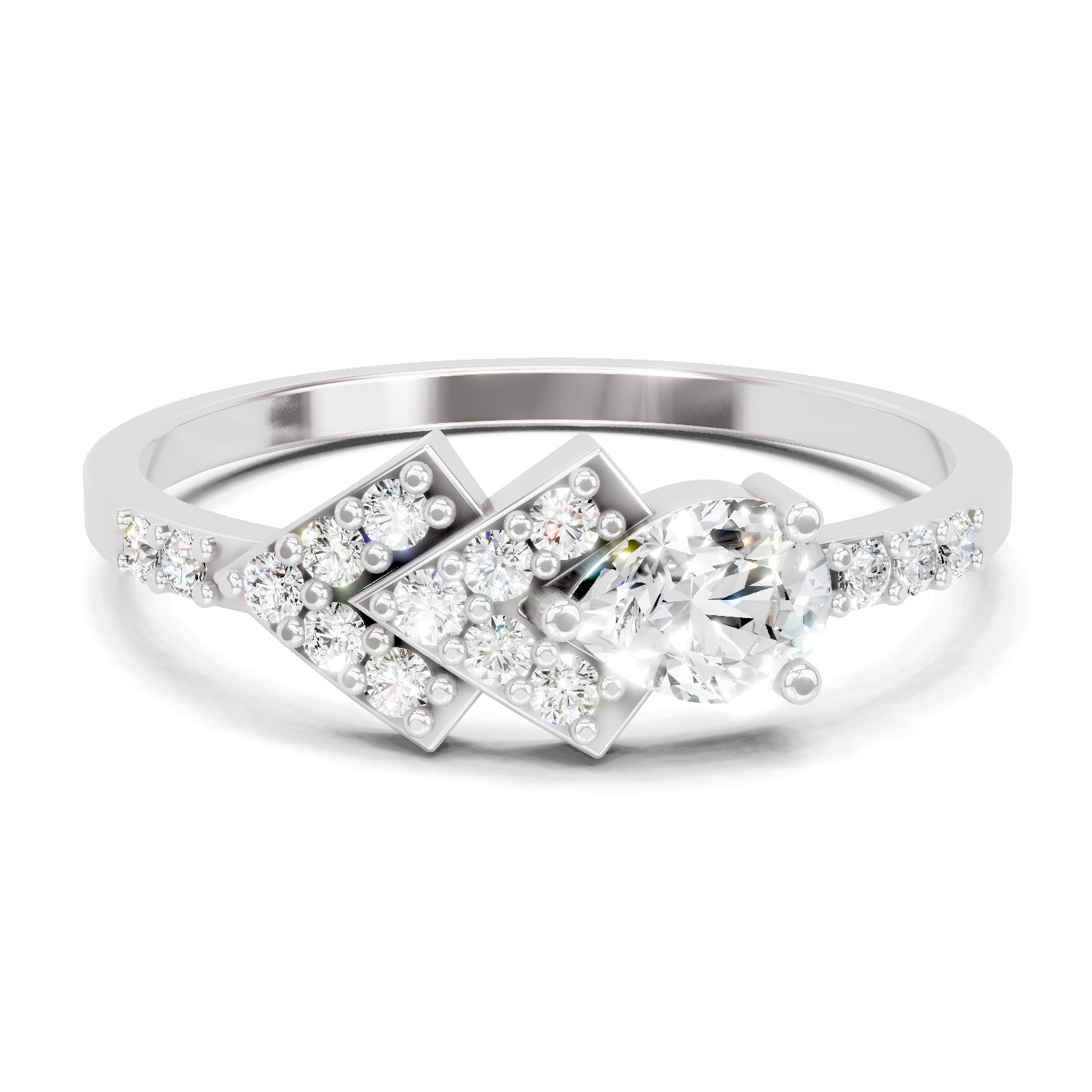 0.46 Carat Pear & Round Shape Diamond Solitaire Ring | 14K White Gold