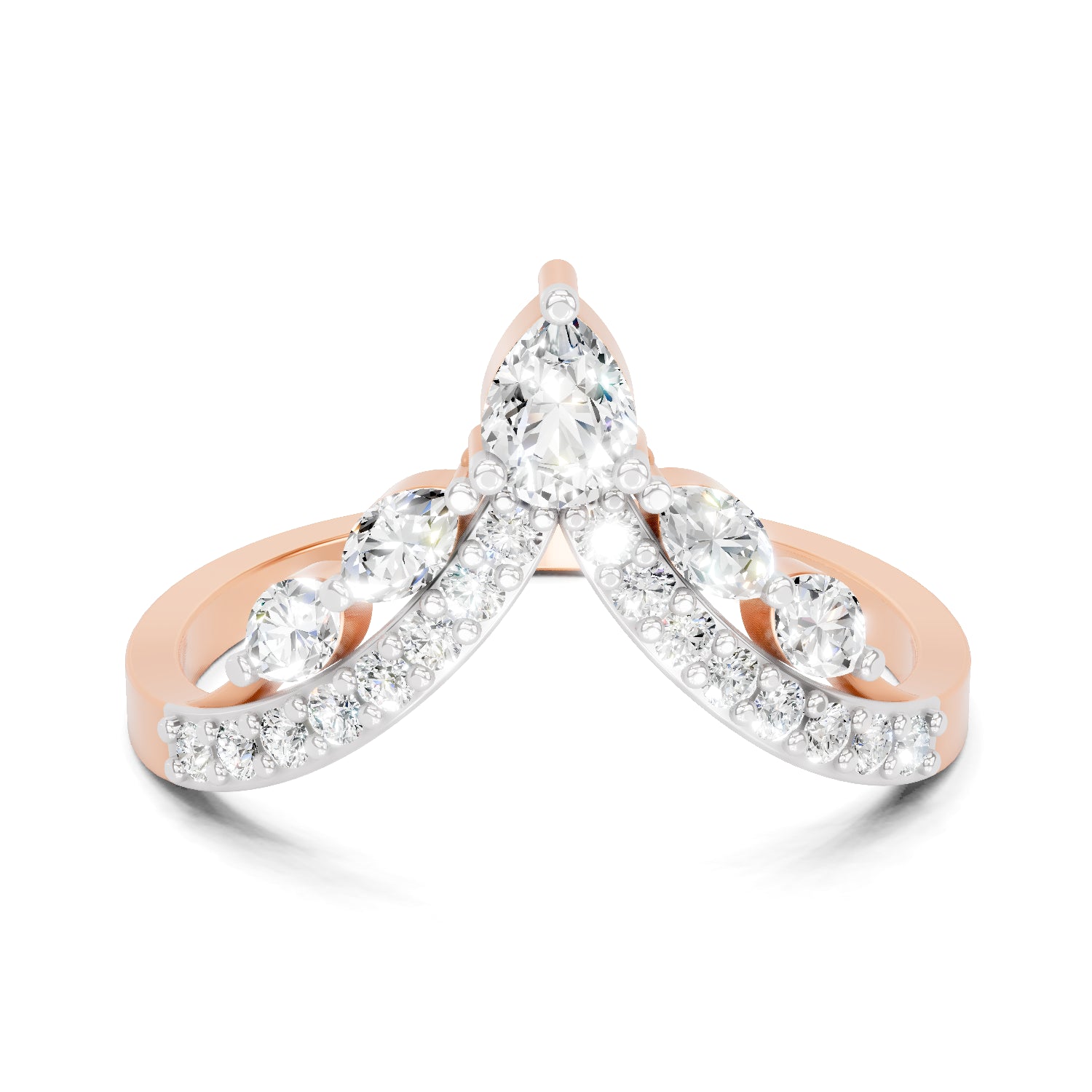 0.48 Carat Pear, Marquise & Round Shape Diamond Chevron Ring | 14K Rose Gold