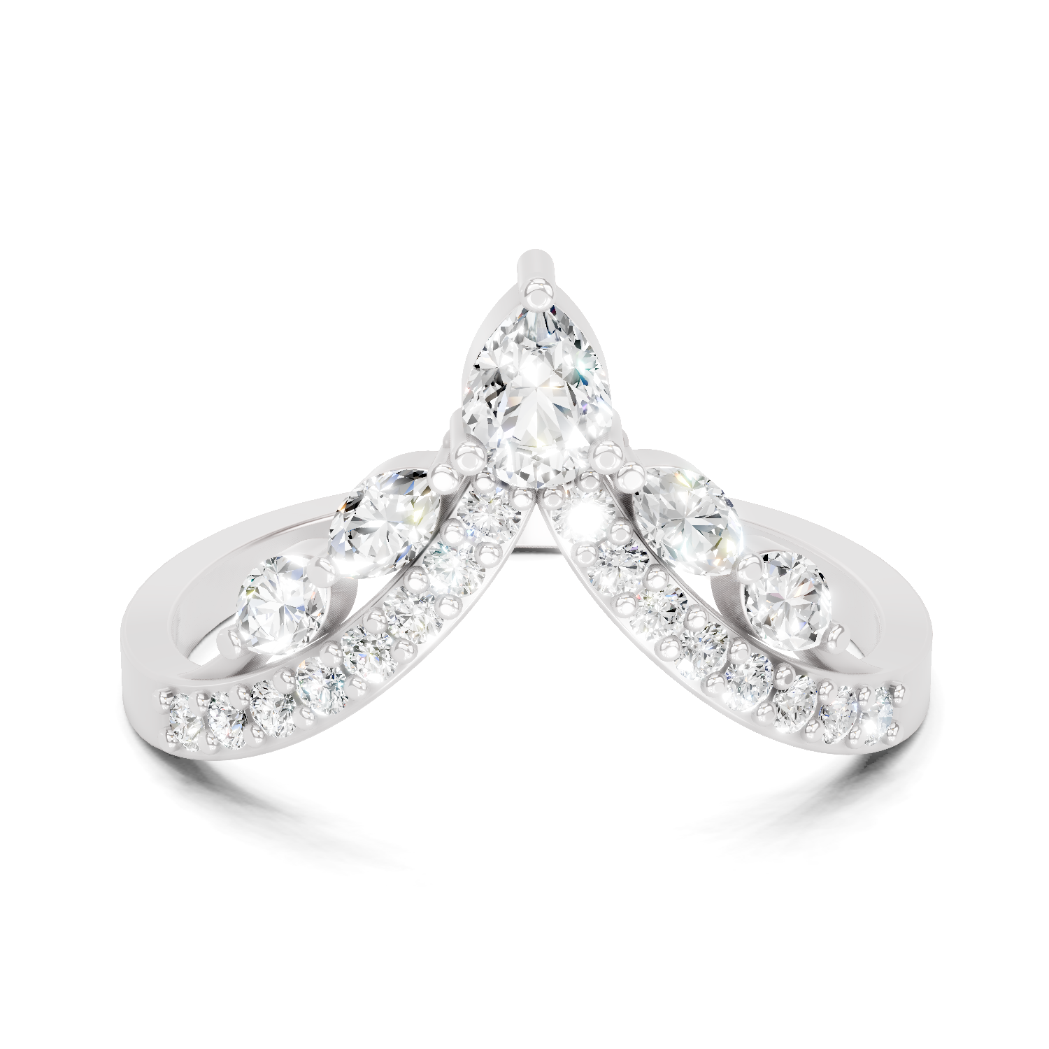 0.48 Carat Pear, Marquise & Round Shape Diamond Chevron Ring | 14K White Gold