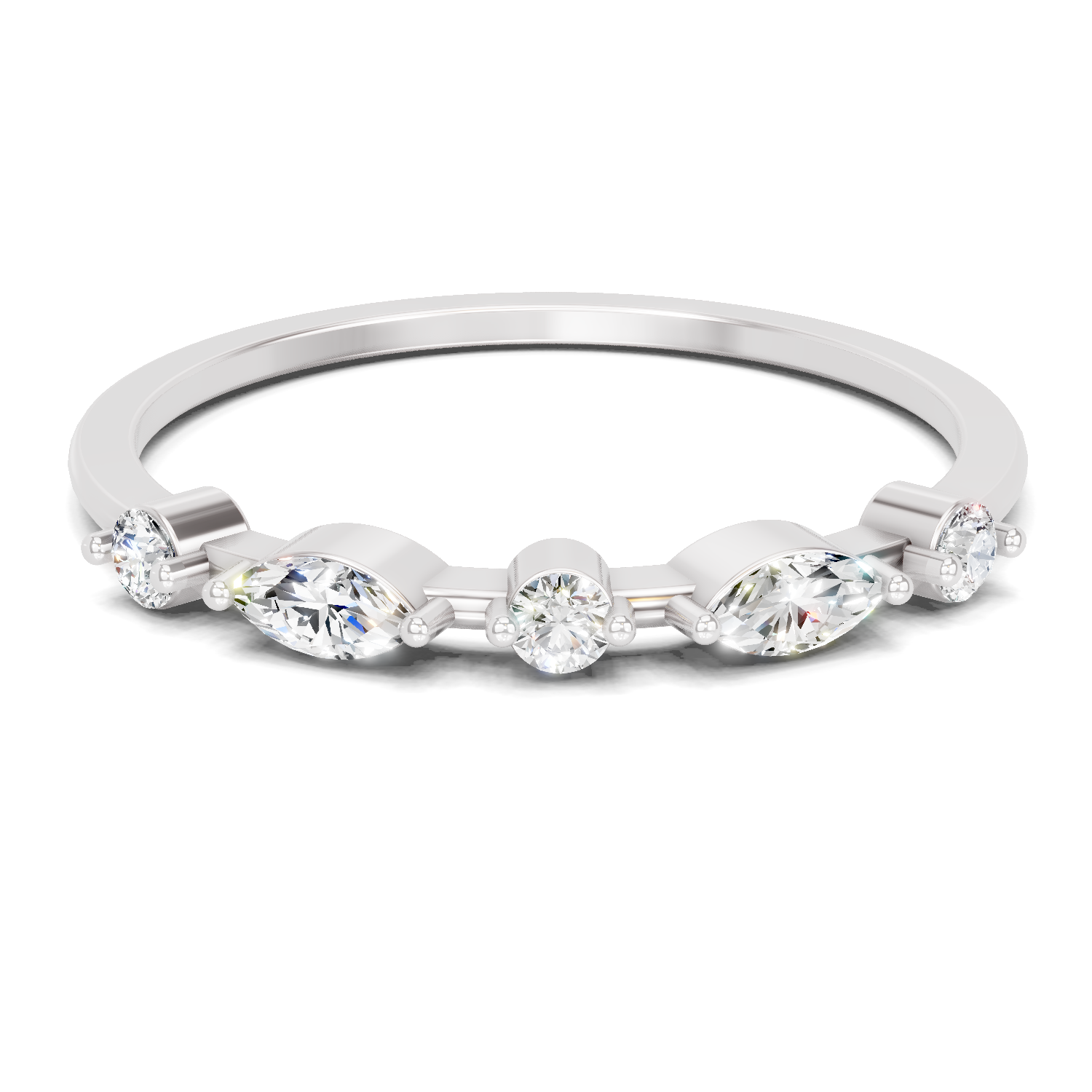 0.24 Carat Round & Marquise Shape Diamond Five-Stone Ring | 14K White Gold