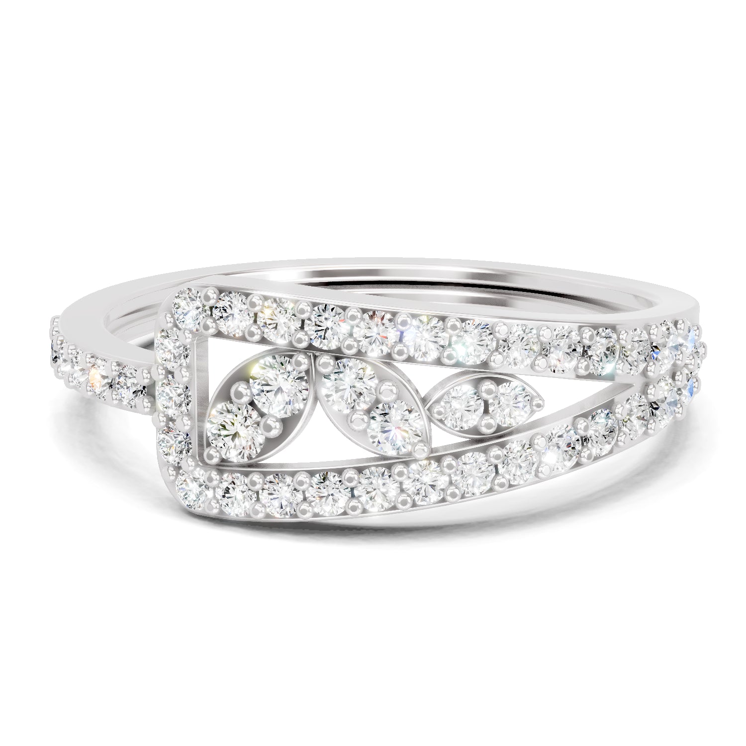 0.49 Carat Round Shape Diamond Cluster Ring | 14K White Gold