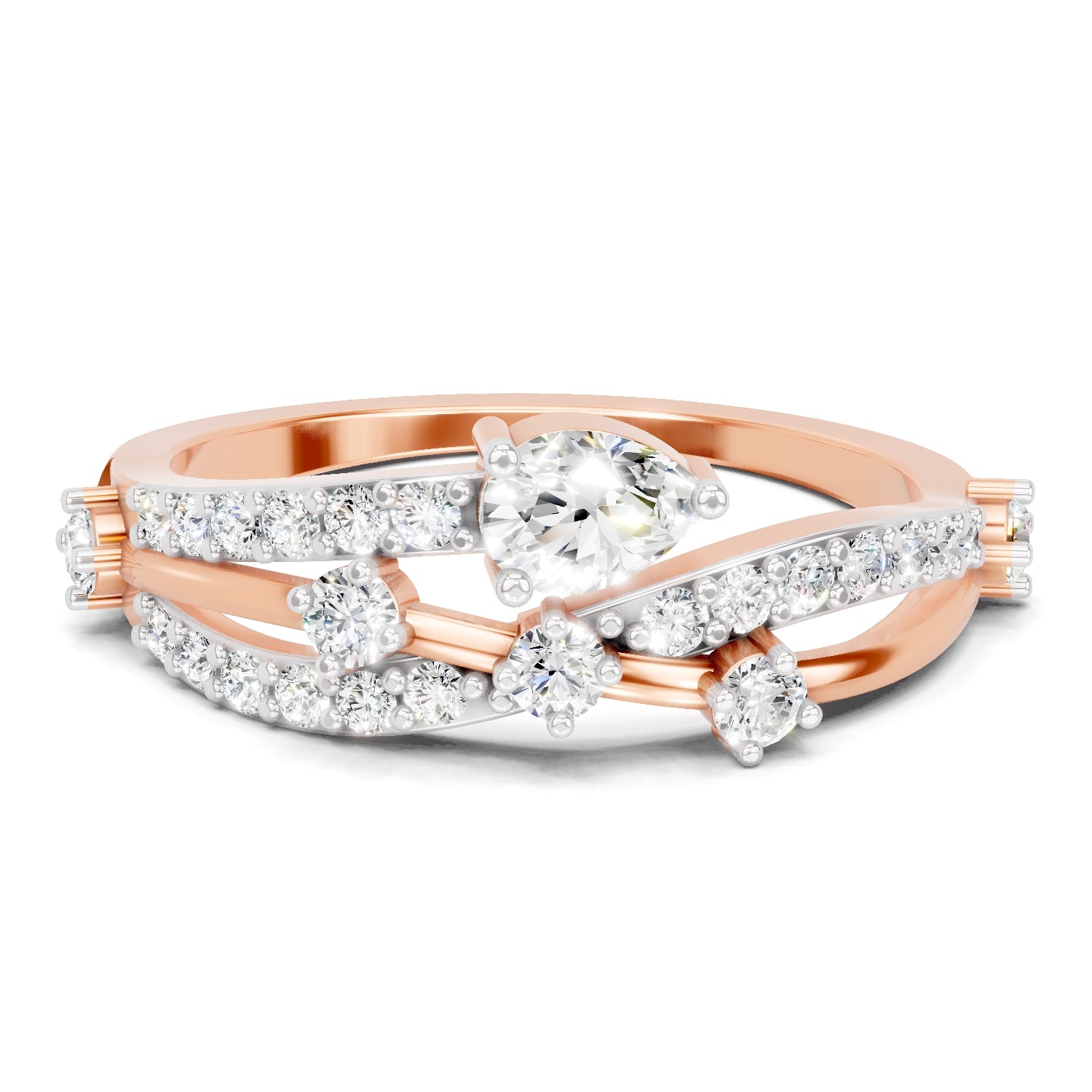 0.58 Carat Pear & Round Shape Diamond Multi-Row Bypass Ring | 14K Rose Gold