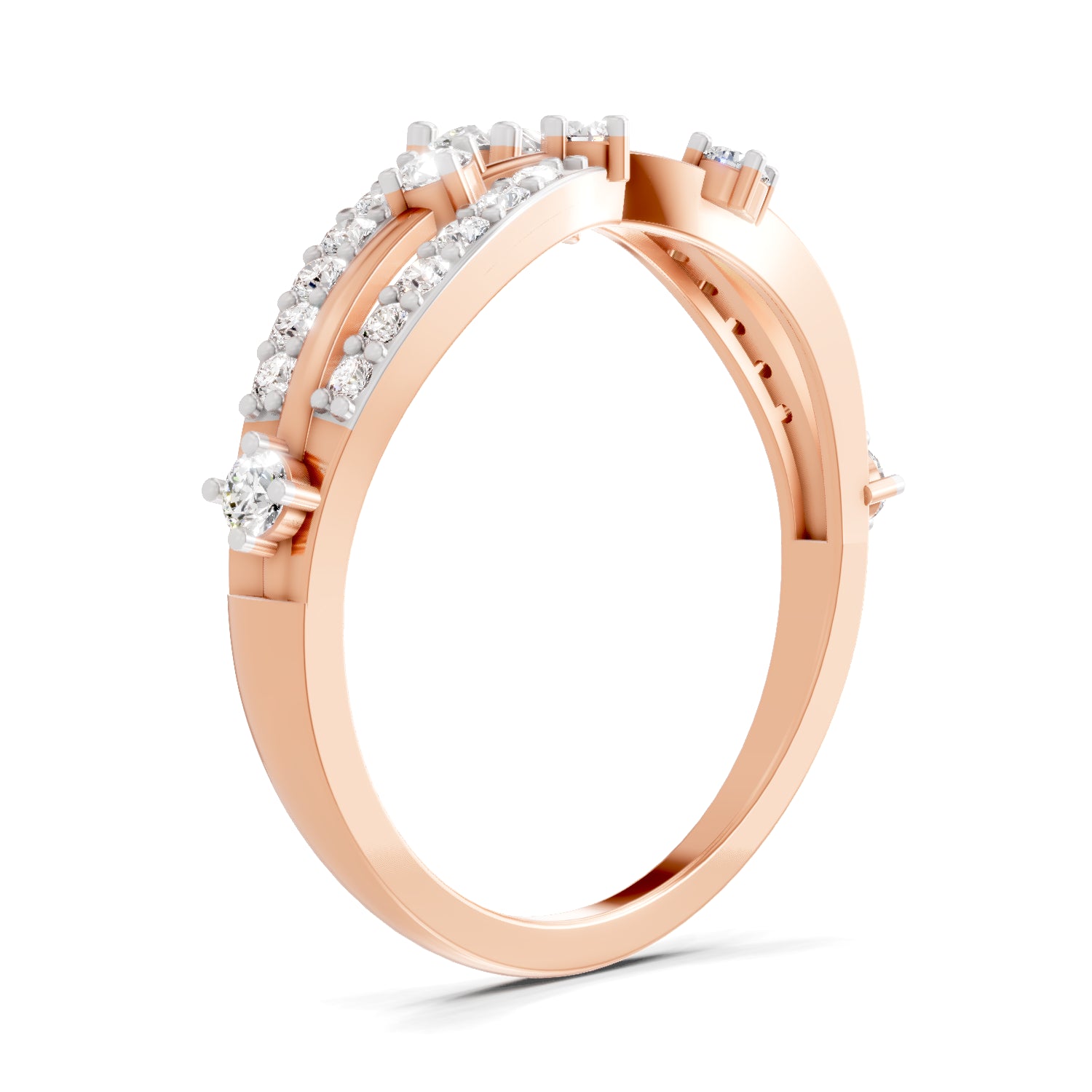 0.58 Carat Pear & Round Shape Diamond Multi-Row Bypass Ring | 14K Rose Gold