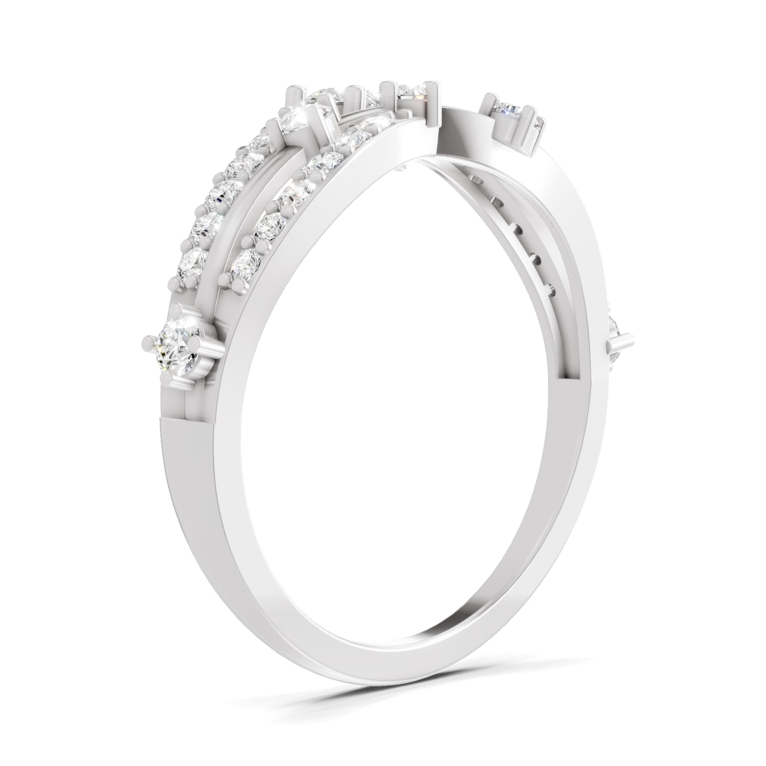 0.58 Carat Pear & Round Shape Diamond Multi-Row Bypass Ring | 14K White Gold