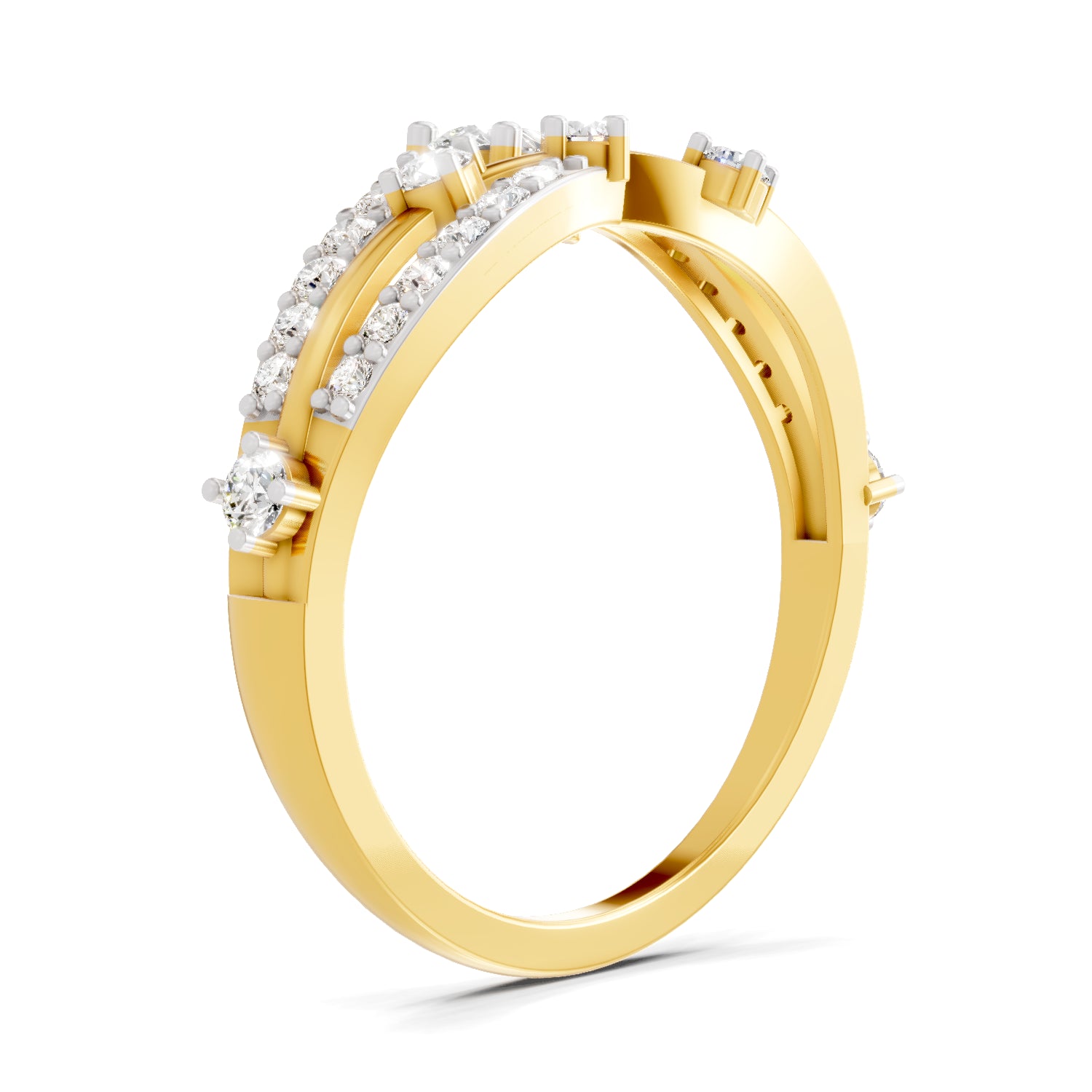 0.58 Carat Pear & Round Shape Diamond Multi-Row Bypass Ring | 14K Yellow Gold