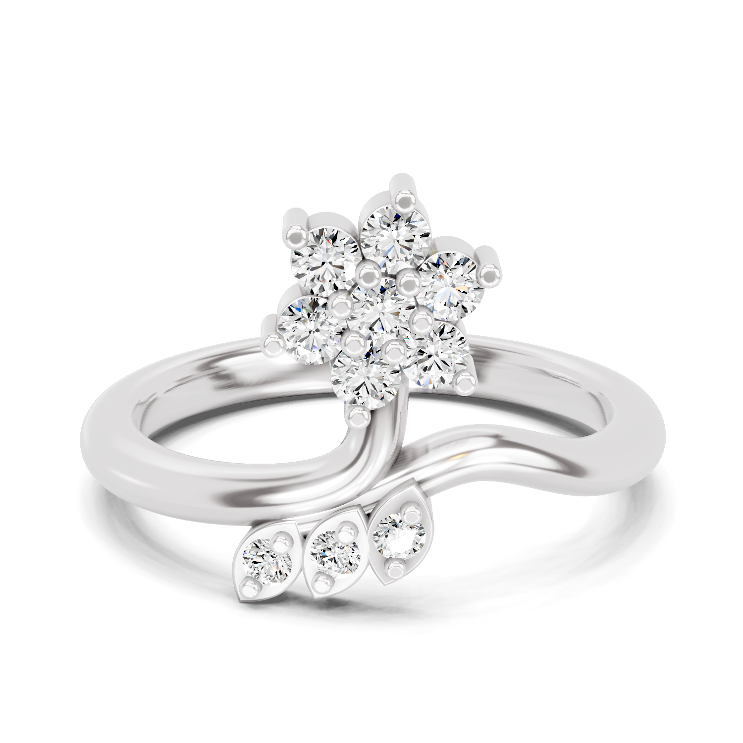 Sparkles Lab Grown Diamond 0.18 Floral Cluster Head Ring| 14K White Gold