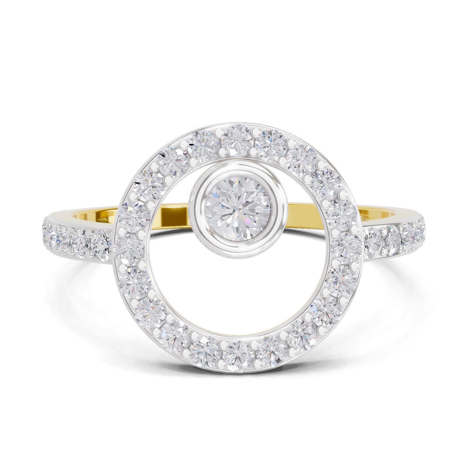 0.58 Ct Round Shape | 925 Sterling Silver Gold Plated Halo Ring