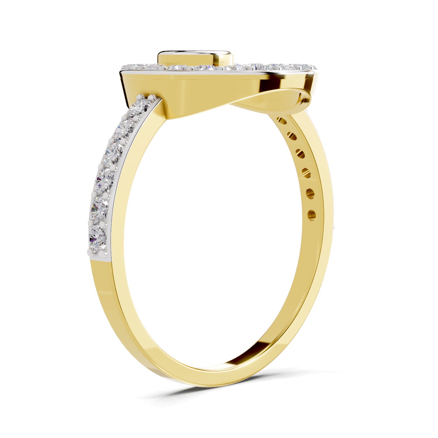 0.58 Ct Round Shape | 925 Sterling Silver Gold Plated Halo Ring