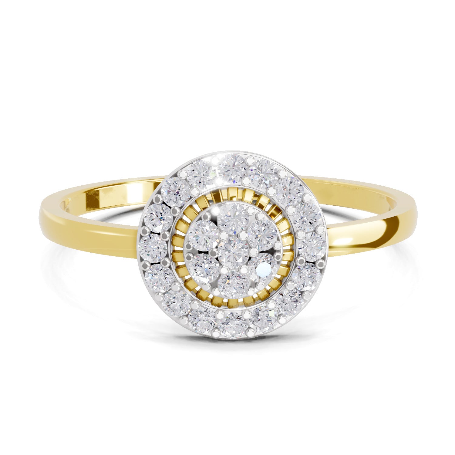 0.23 Ct Round Shape | 925 Sterling Silver Gold Plated Halo Ring