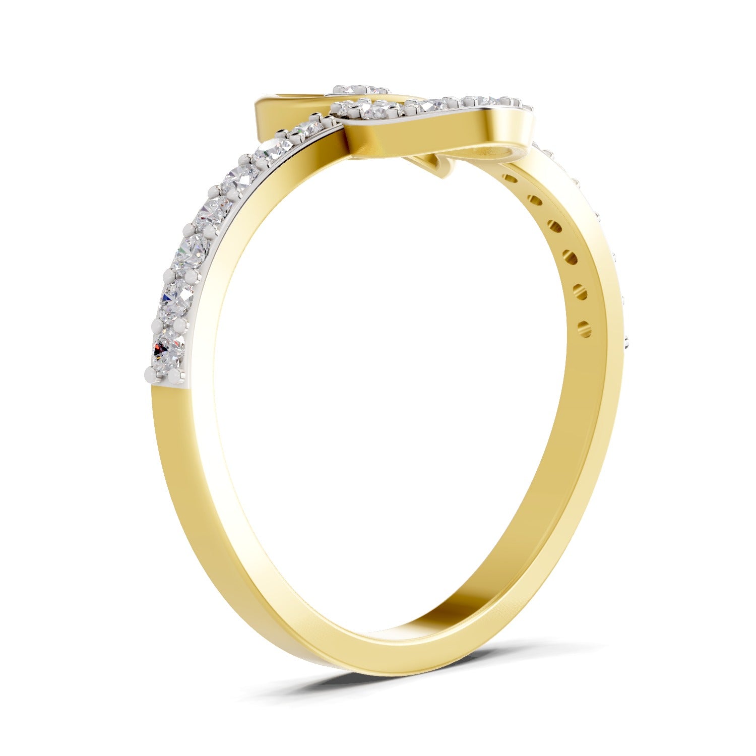 0.32 Ct Round Shape | 925 Sterling Silver Gold Plated Floral Ring