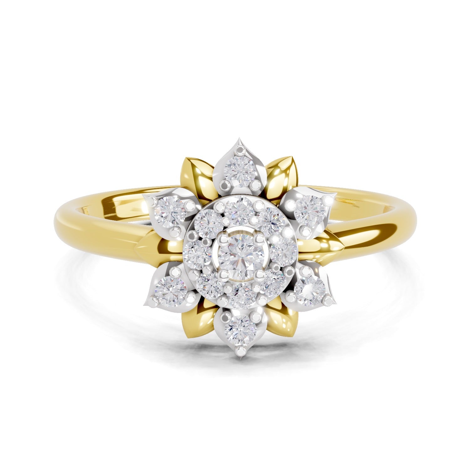 0.25 Ct Round Shape | 925 Sterling Silver Gold Plated Floral Ring