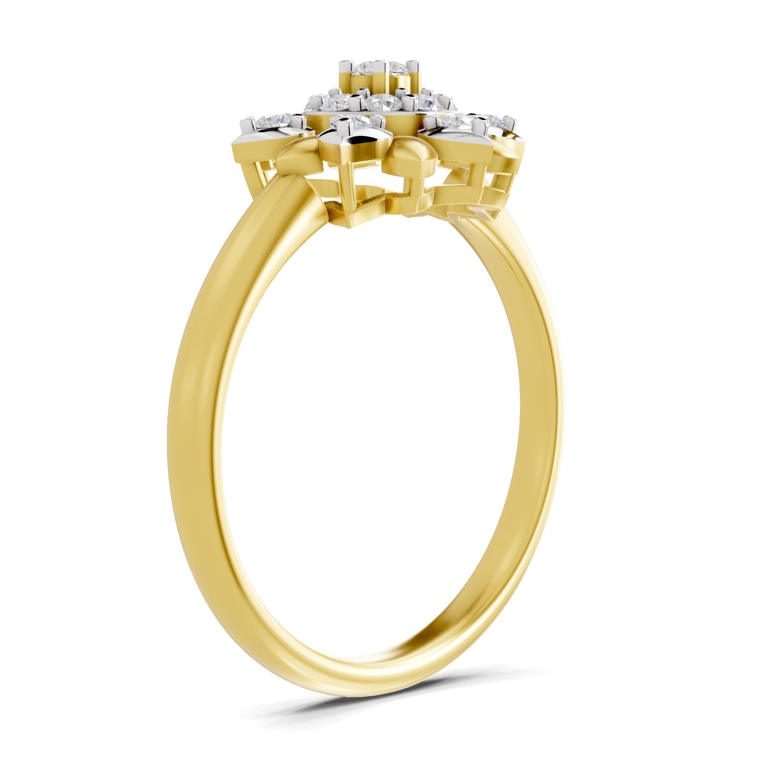 0.25 Ct Round Shape | 925 Sterling Silver Gold Plated Floral Ring