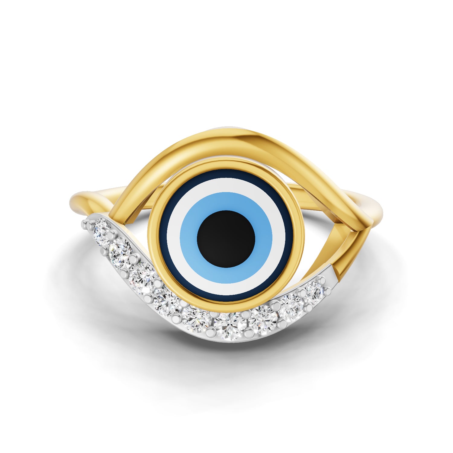 0.13 Carat  | 925 Sterling Silver Gold Plated Evil Eye Ring