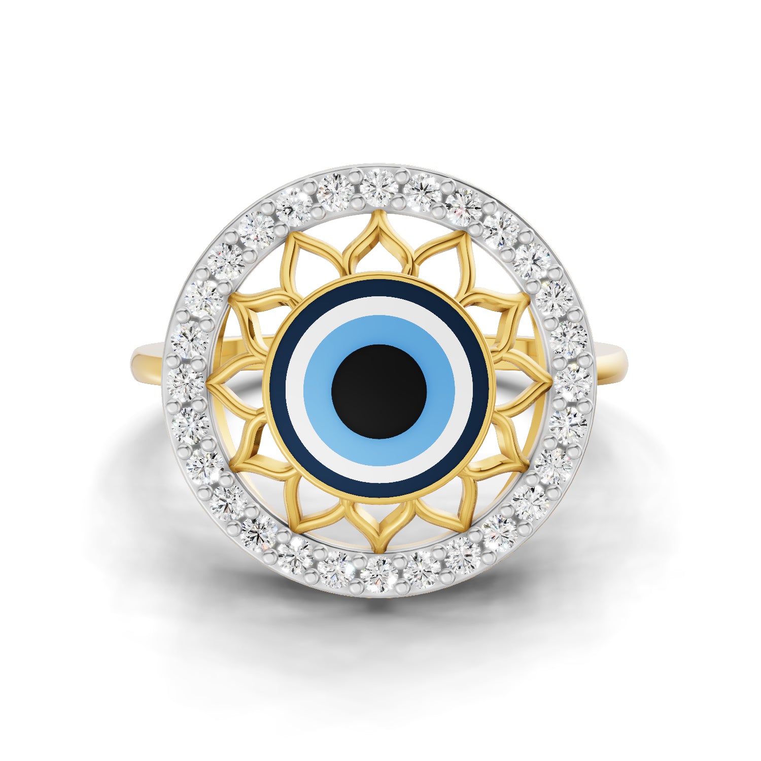 0.28 Carat  | 925 Sterling Silver Gold Plated Evil Eye Ring