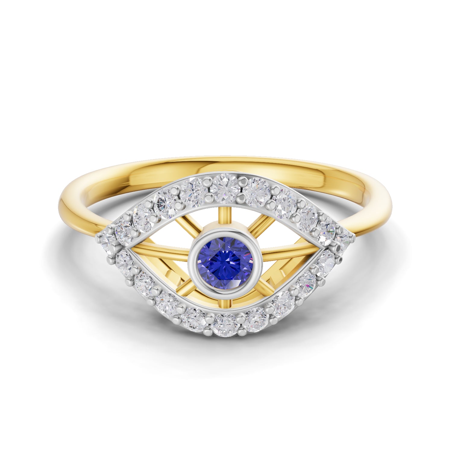 0.24 Carat  | 925 Sterling Silver Gold Plated Evil Eye Ring