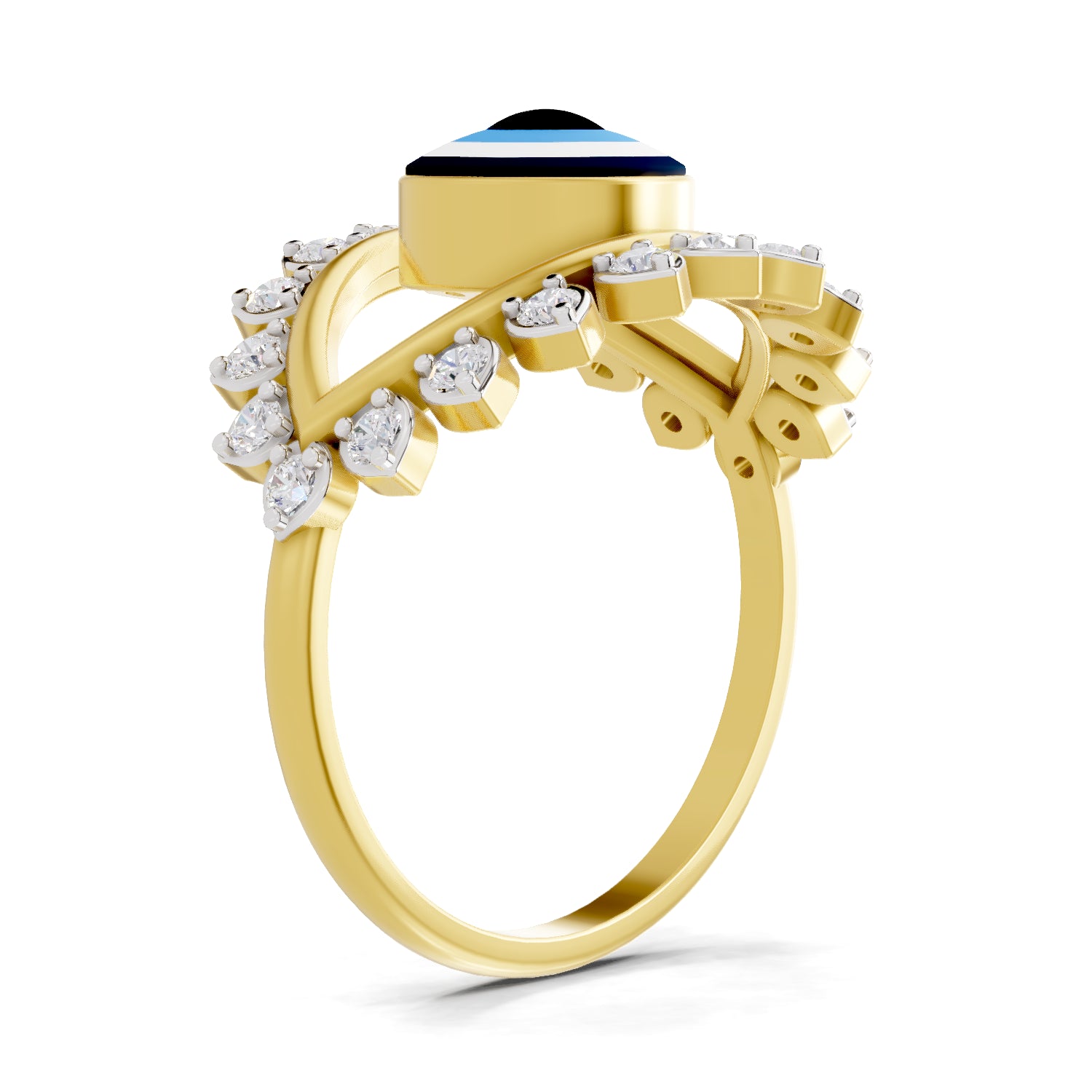 0.36 Carat  | 925 Sterling Silver Gold Plated Evil Eye Ring