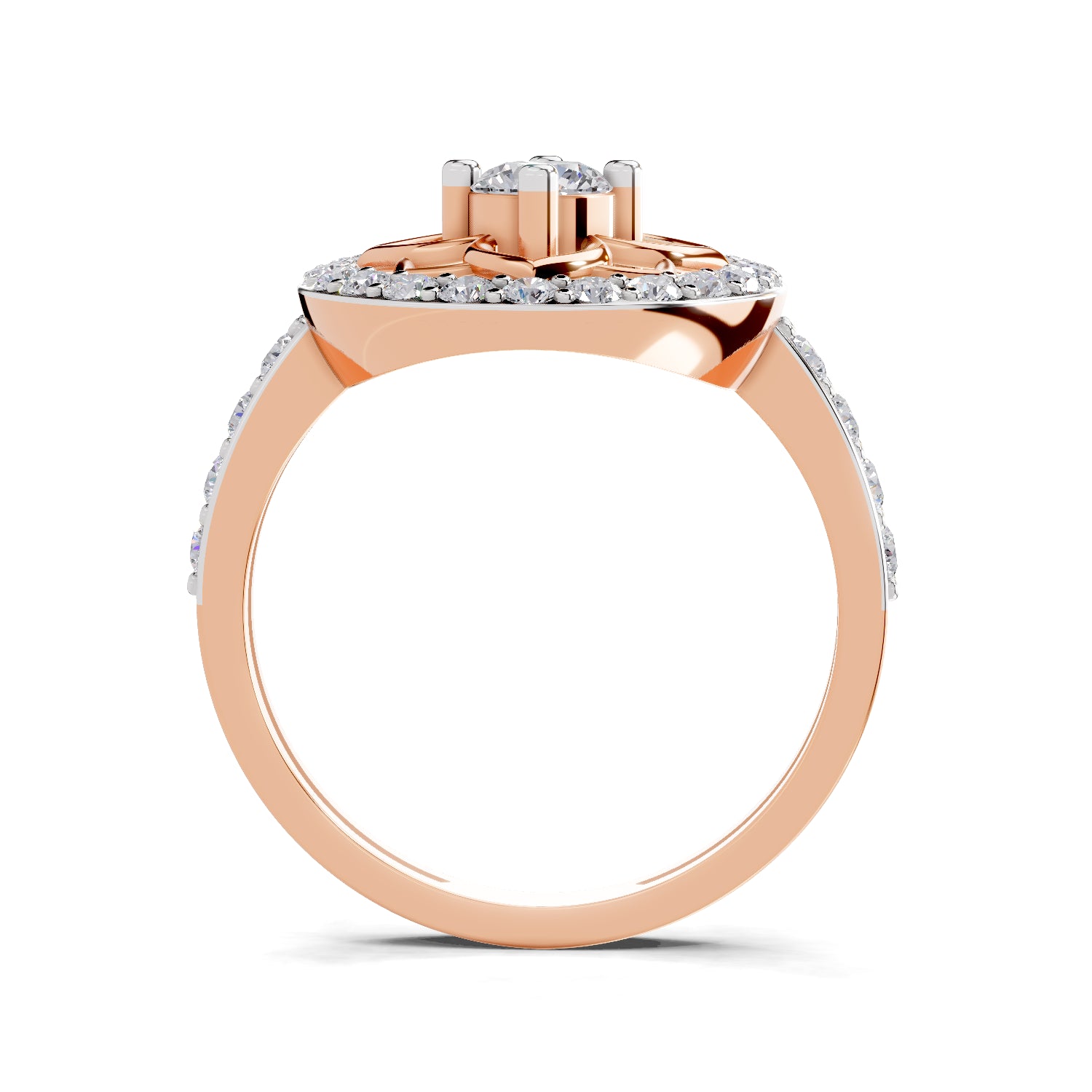 0.86 Carat Round Shape Diamond Floral Halo Ring | 14K Rose Gold