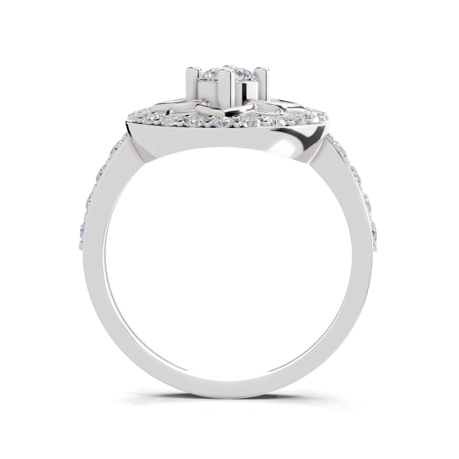 0.86 Carat Round Shape Diamond Floral Halo Ring | 14K White Gold