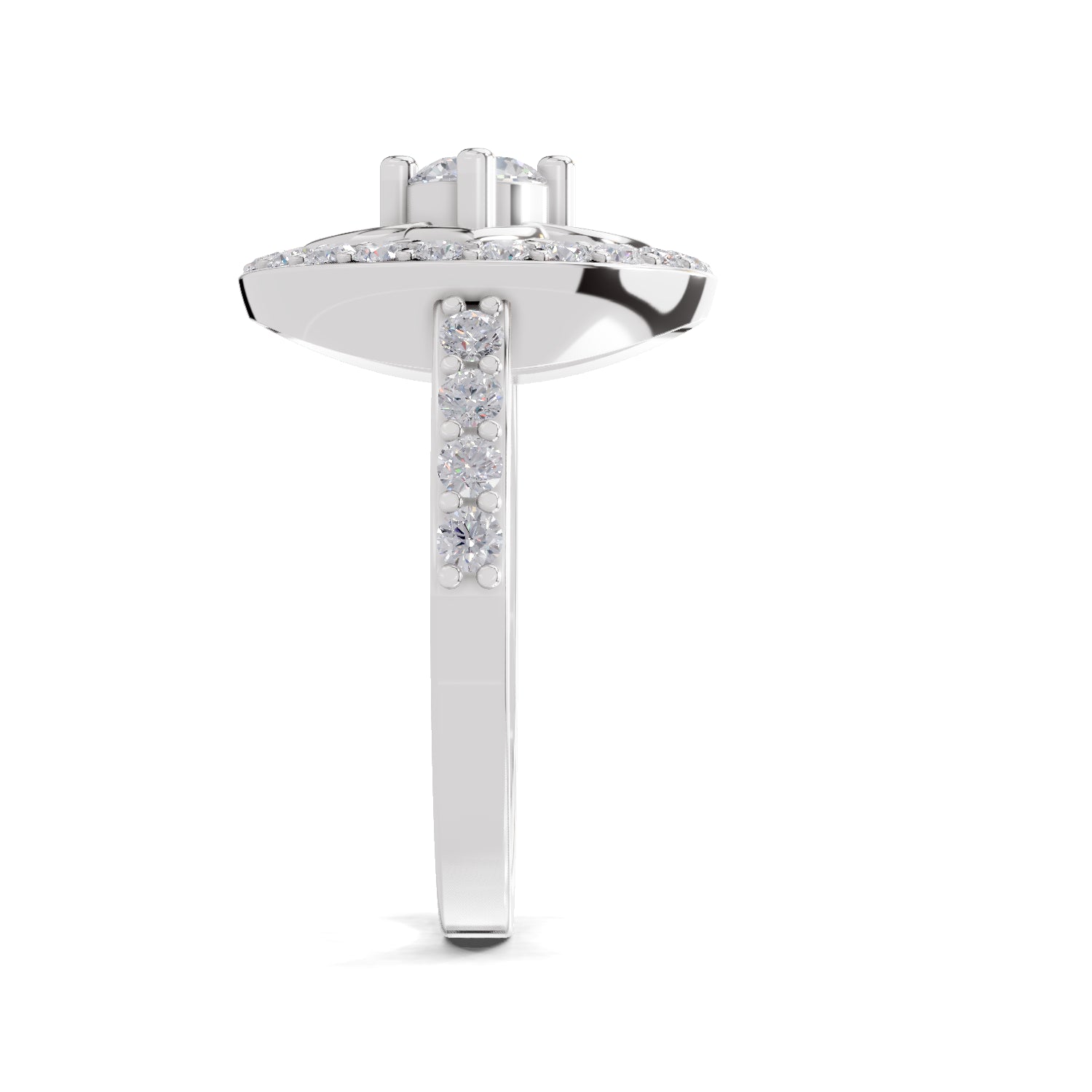 0.86 Carat Round Shape Diamond Floral Halo Ring | 14K White Gold