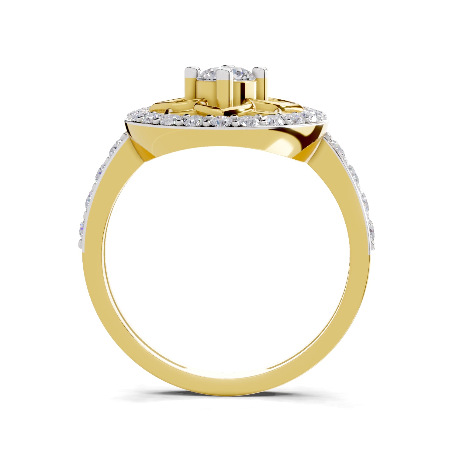 0.86 Carat Round Shape Diamond Floral Halo Ring | 14K Yellow Gold