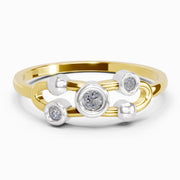 0.11 Ct | 925 Sterling Silver Yellow Gold Plated 3 Stone Ring
