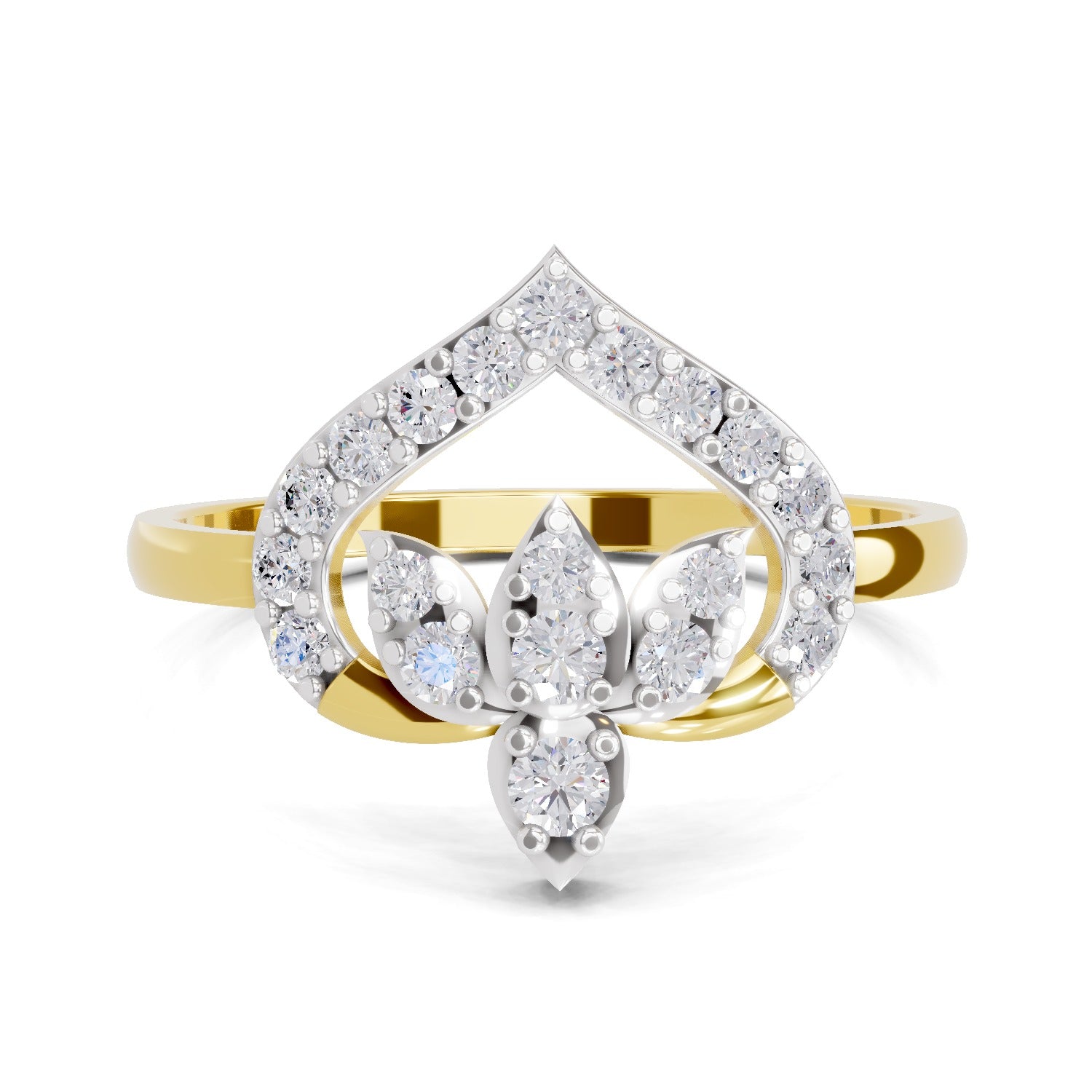 0.3 Carat  | 925 Sterling Silver Gold Plated Lotus Diamond Ring