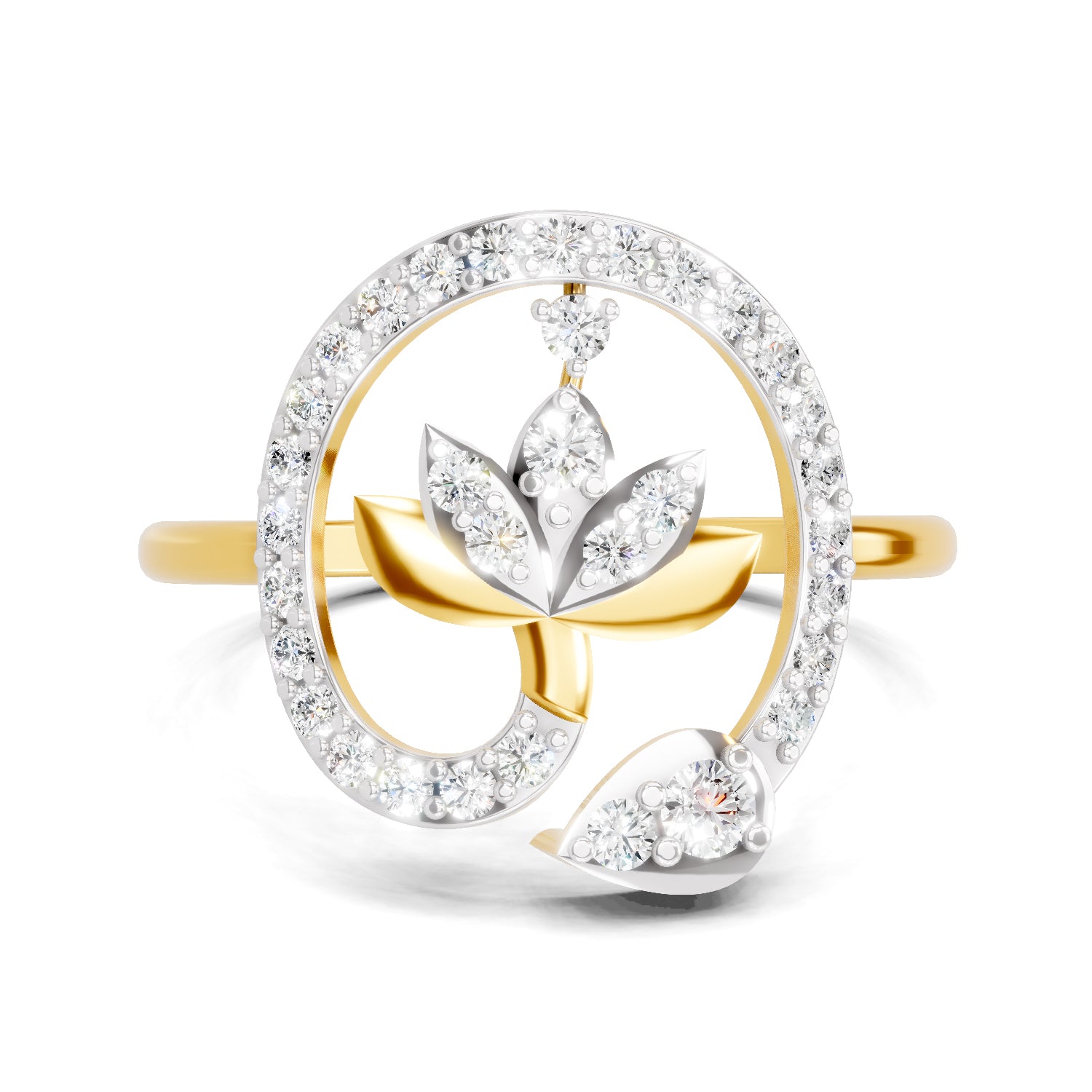 0.4 Carat  | 925 Sterling Silver Gold Plated Lotus Ring