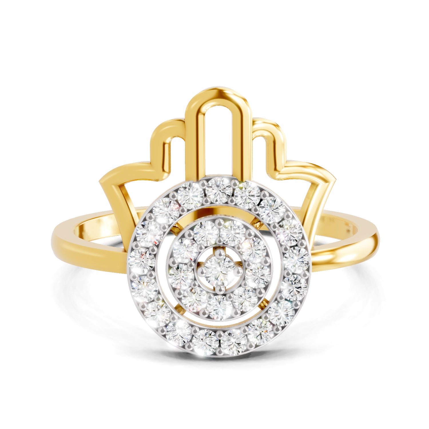 0.29 Carat  | 925 Sterling Silver Gold Plated Hamsa Hand Ring