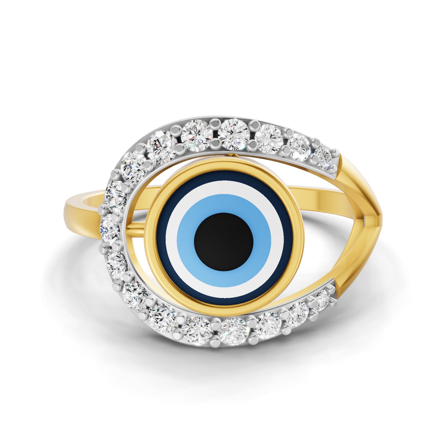 0.34 Carat  | 925 Sterling Silver Gold Plated Evil Eye Ring