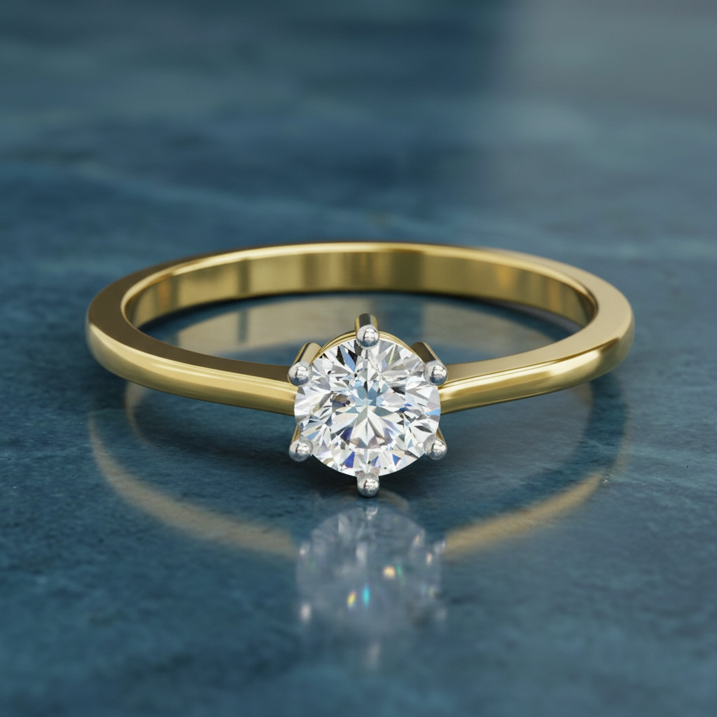 0.5 Ct Round Solitaire Ring | 14K Yellow Gold