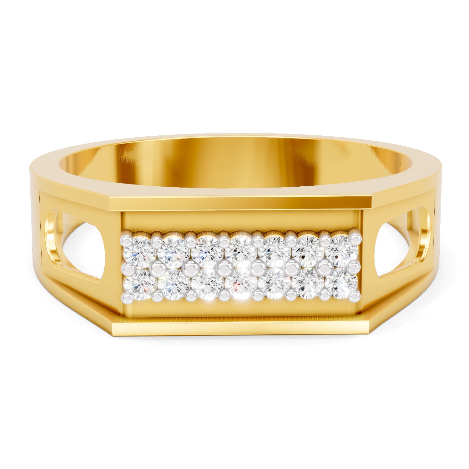 0.26 Carat  | 925 Sterling Silver Gold Plated Diamond Bar Fashion Ring