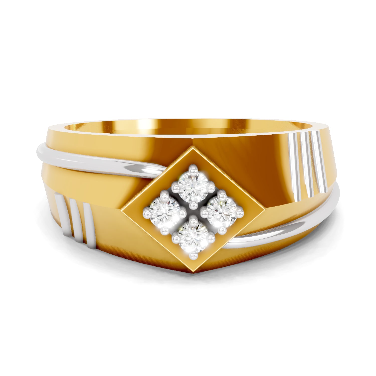 0.1 Carat| 925 Sterling Silver Gold Plated Diamond Square Ring