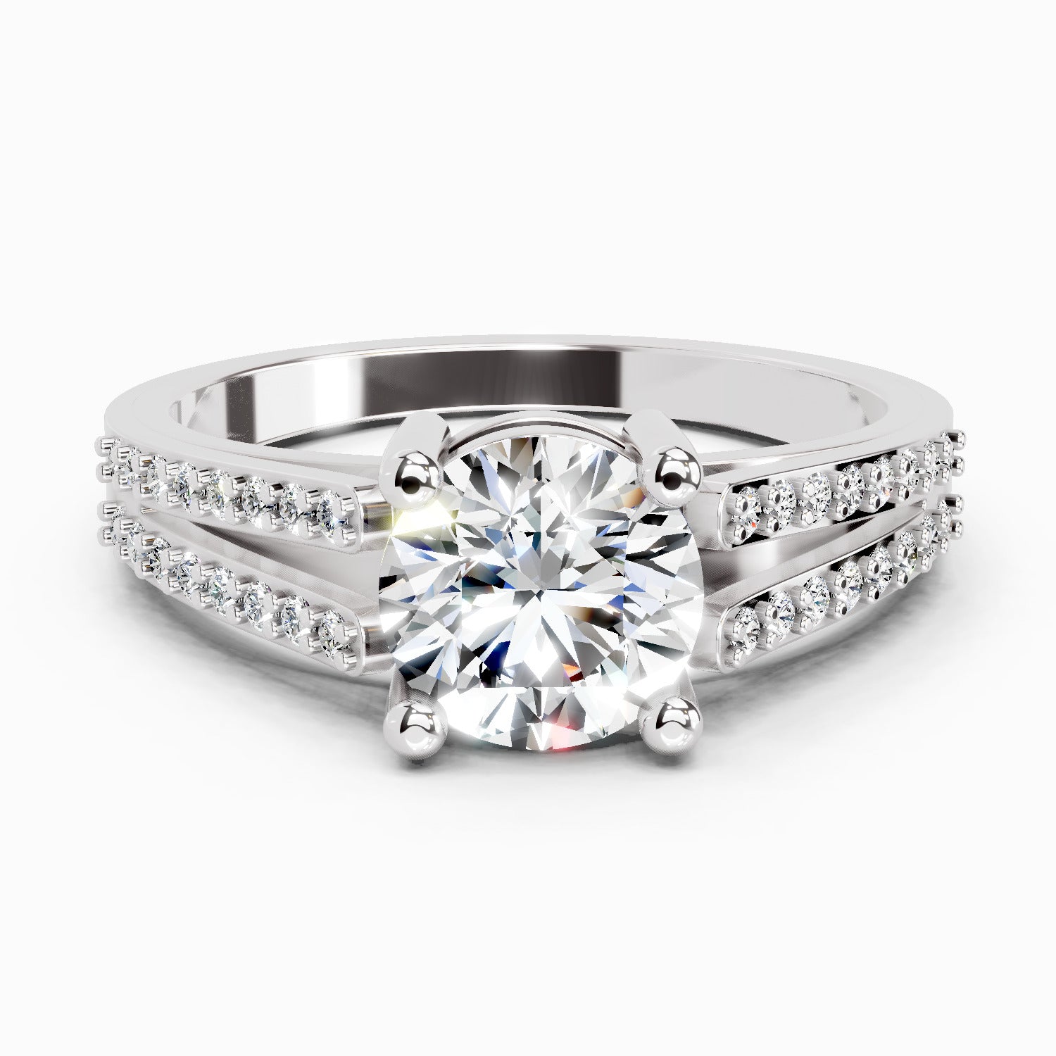 1.19 Ct Round Halo Split Shank Diamond Ring | 14K White Gold