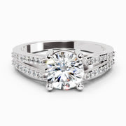 1.19 Ct Round Halo Split Shank Diamond Ring | 14K White Gold