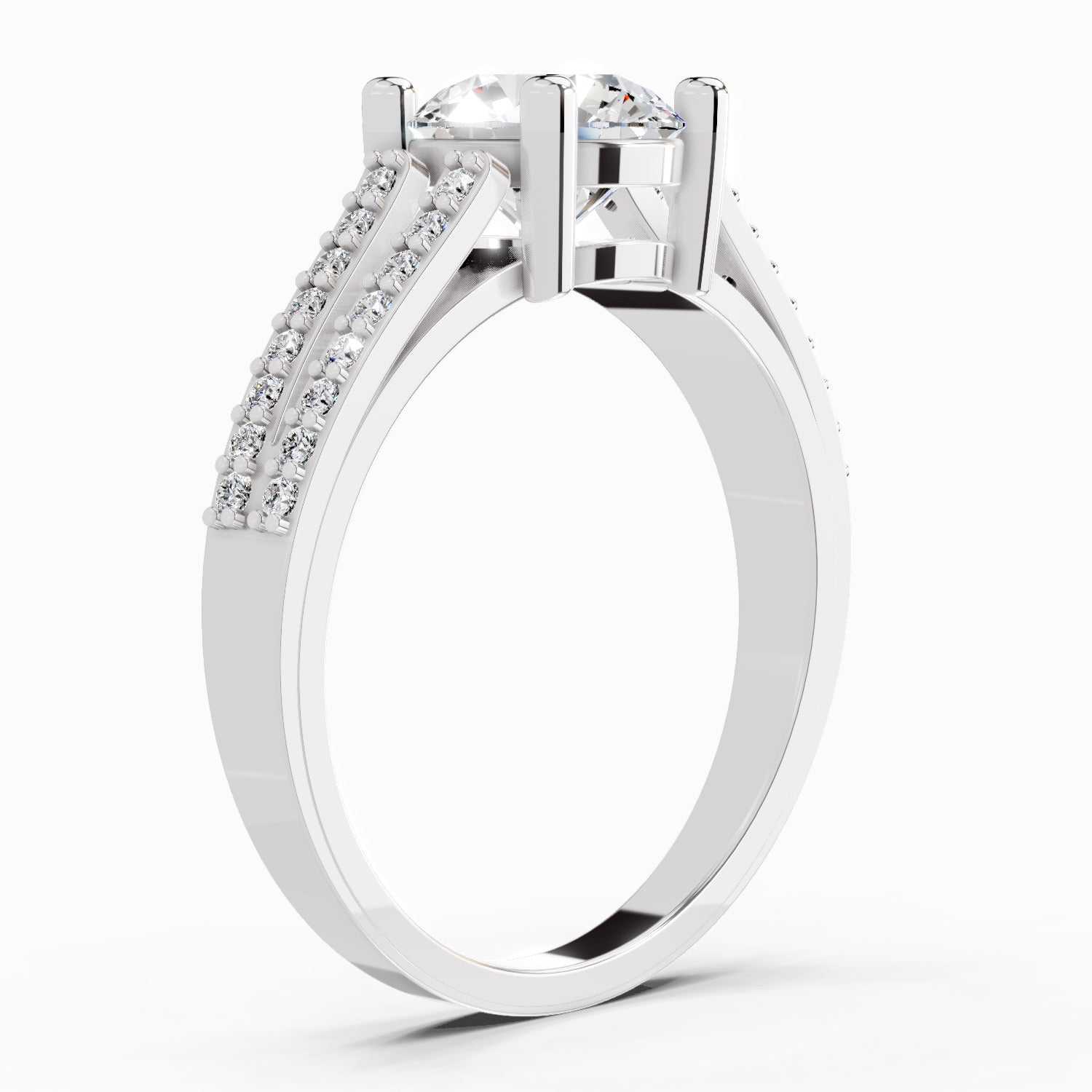1.19 Ct Round Halo Split Shank Diamond Ring | 14K White Gold