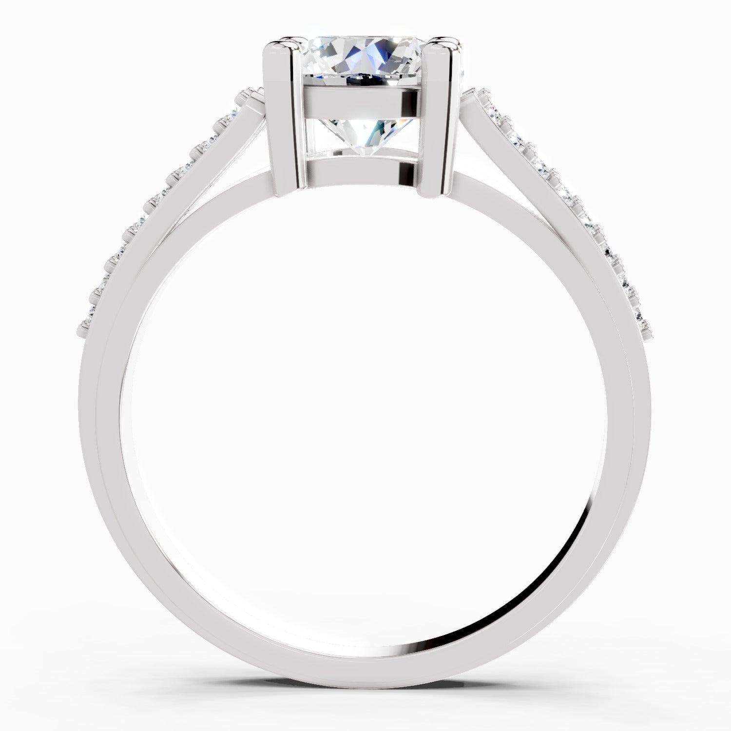 1.19 Ct Round Halo Split Shank Diamond Ring | 14K White Gold