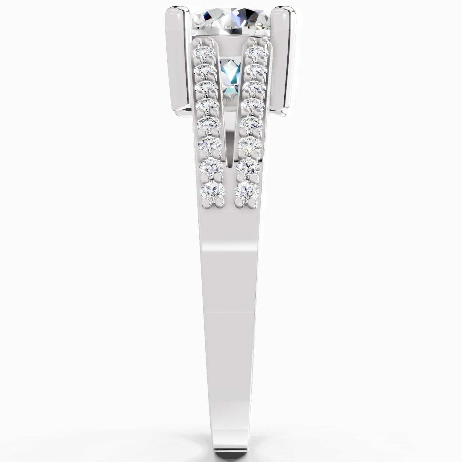 1.19 Ct Round Halo Split Shank Diamond Ring | 14K White Gold