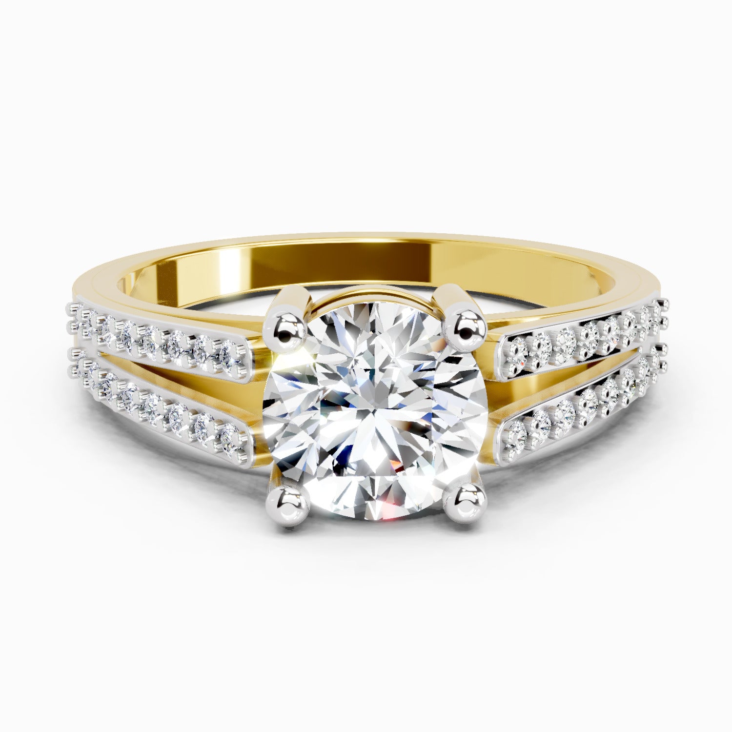 1.19 Ct Round Halo Split Shank Diamond Ring | 14K Yellow Gold