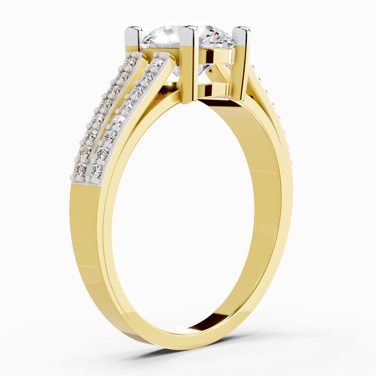 1.19 Ct Round Halo Split Shank Diamond Ring | 14K Yellow Gold