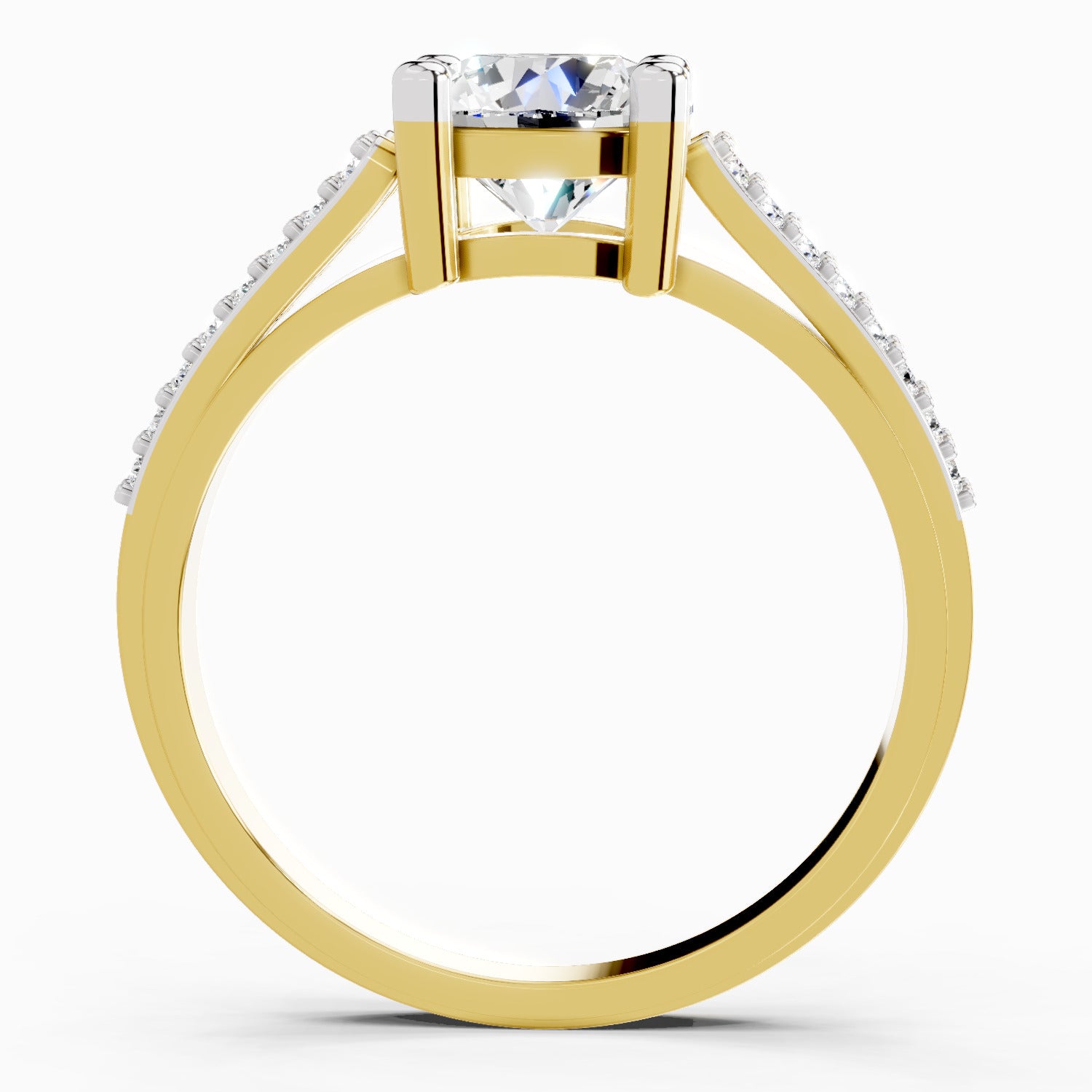 1.19 Ct Round Halo Split Shank Diamond Ring | 14K Yellow Gold