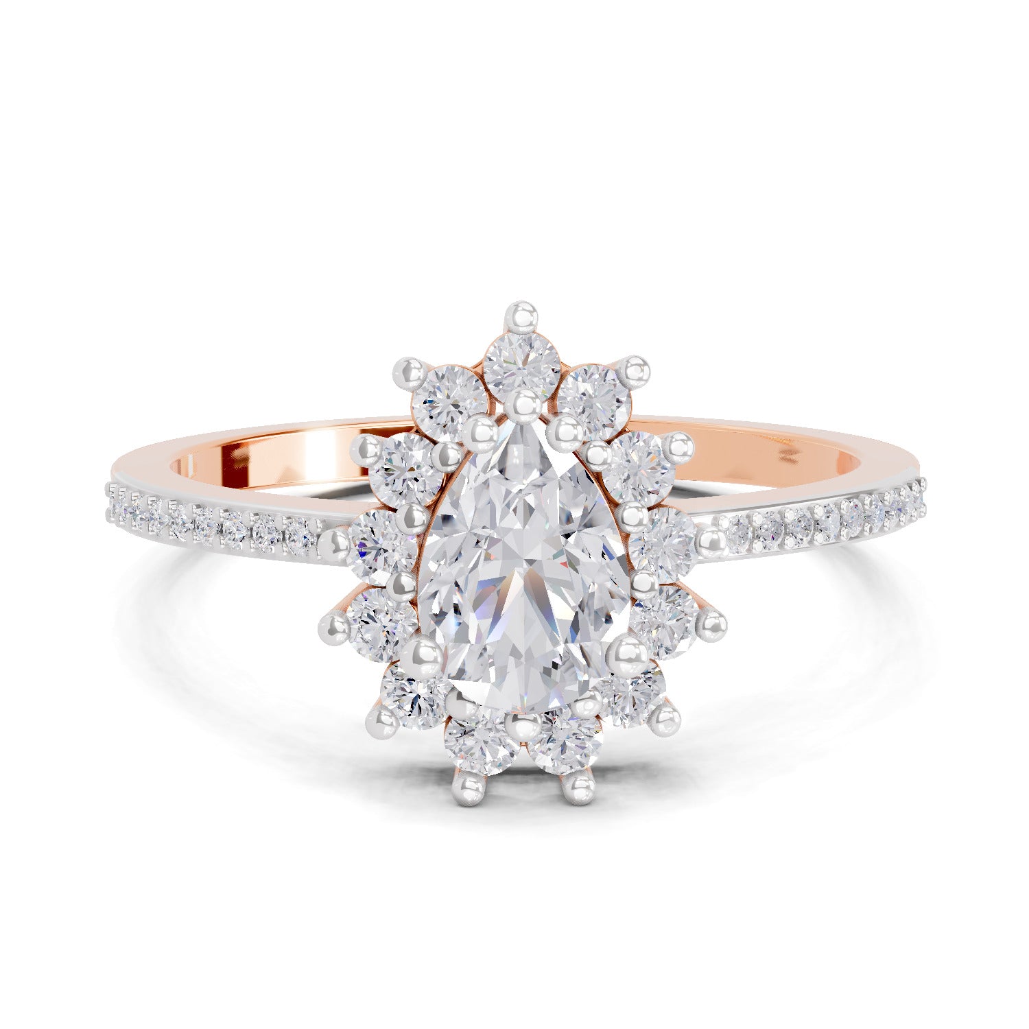 0.64 Carat Pear Shape Halo Engagement Ring | 14K Rose Gold