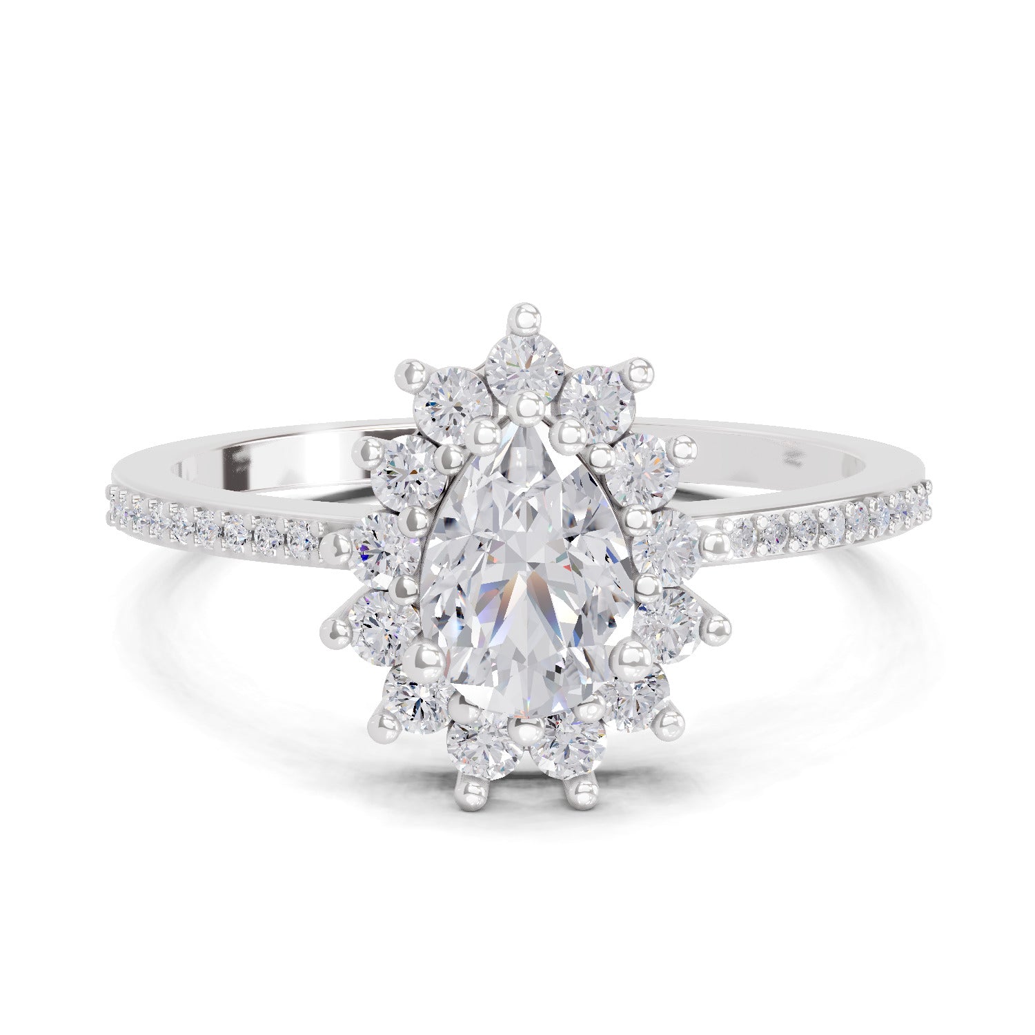 0.64 Carat Pear Shape Halo Engagement Ring | 14K White Gold