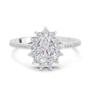 0.64 Carat Pear Shape Halo Engagement Ring | 14K White Gold