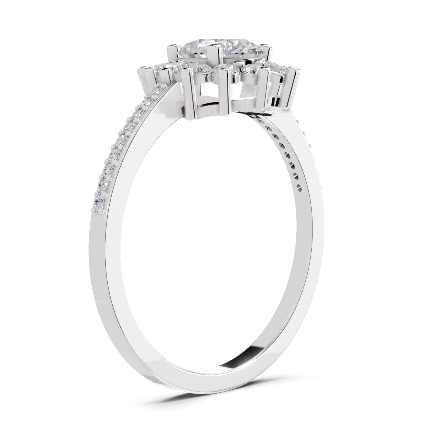 0.64 Carat Pear Shape Halo Engagement Ring | 14K White Gold
