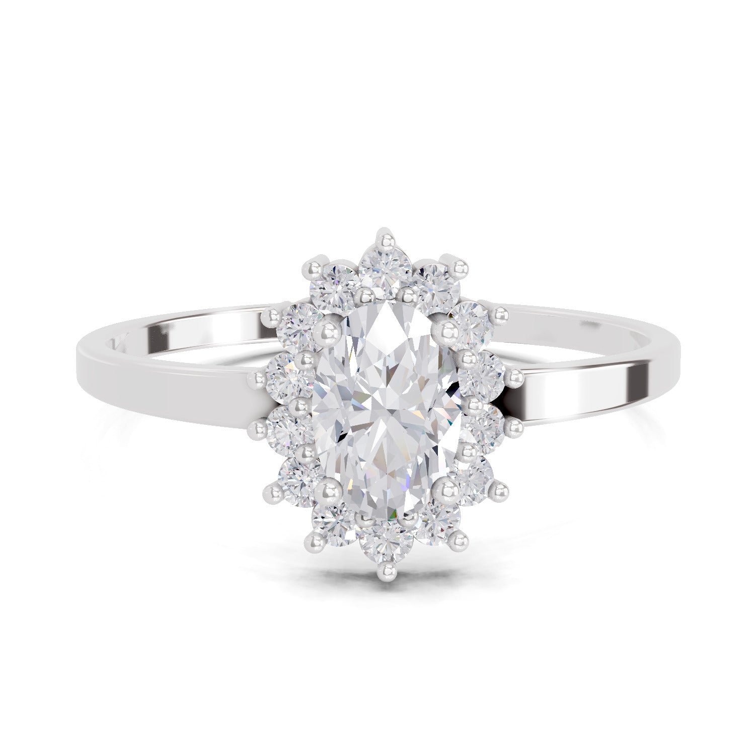 0.57 Carat Halo Oval Engagement Ring | 14K White Gold
